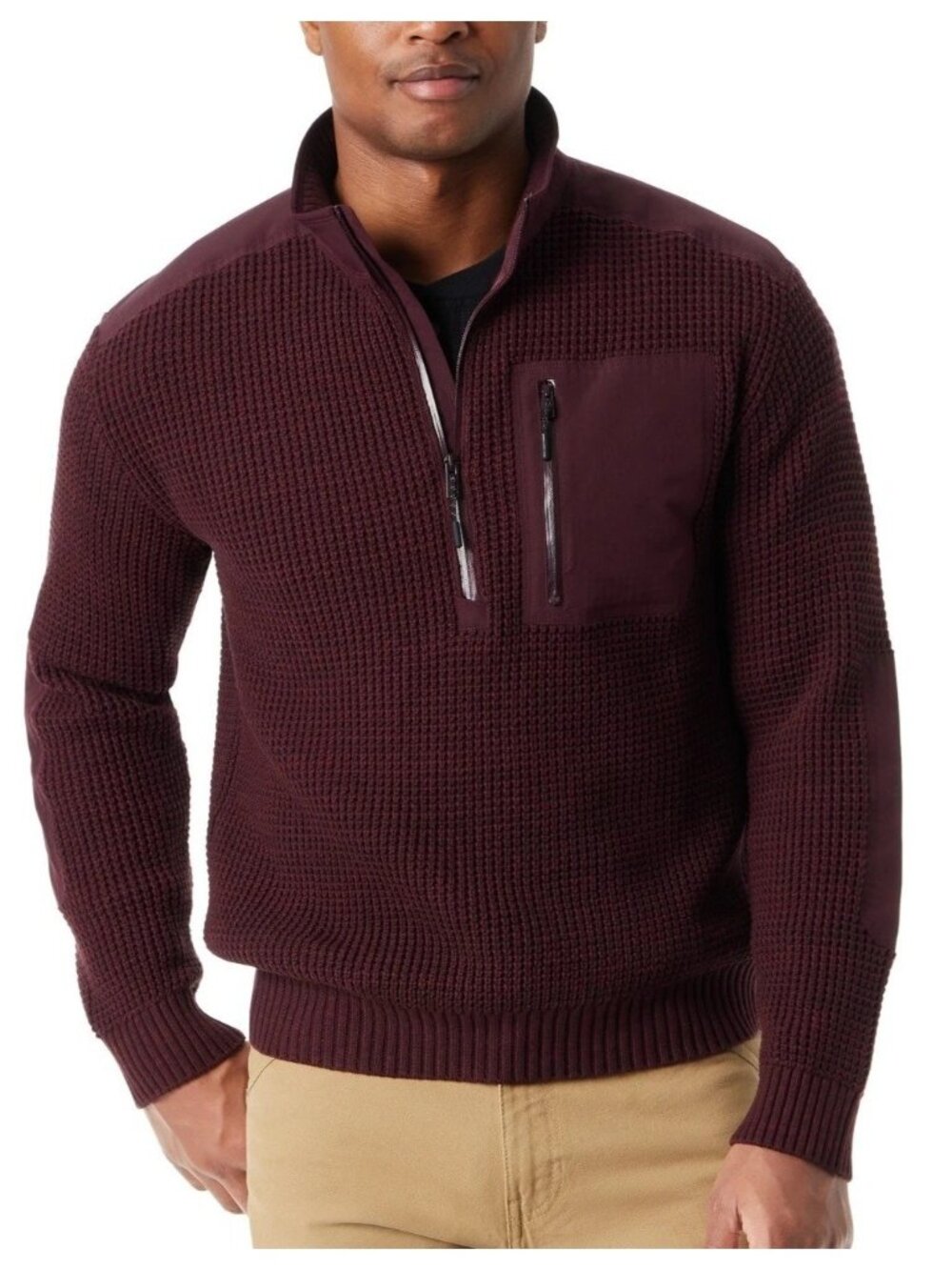 NWT Bass Outdoor Men's XXL Mixed Sweater Red Half-Zip Pullover